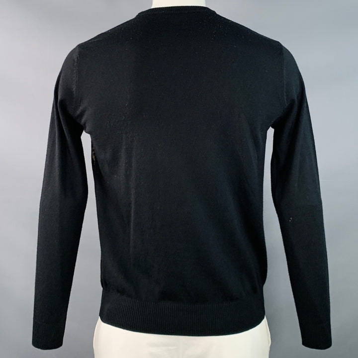 VERSACE JEANS Size L Black Gold Tiger Cotton Print Studded Crew Neck Sweater
