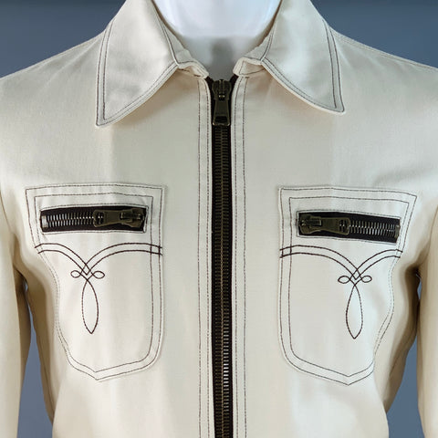 GUCCI by TOM FORD Vintage Size 36 Cream Contrast Stitch Cotton Western Zip Up Suit