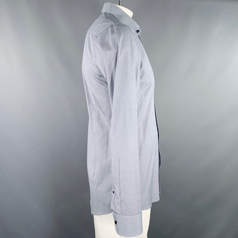 Chemise Eton Taille L Coton Manches Longues Gris Points Blancs
