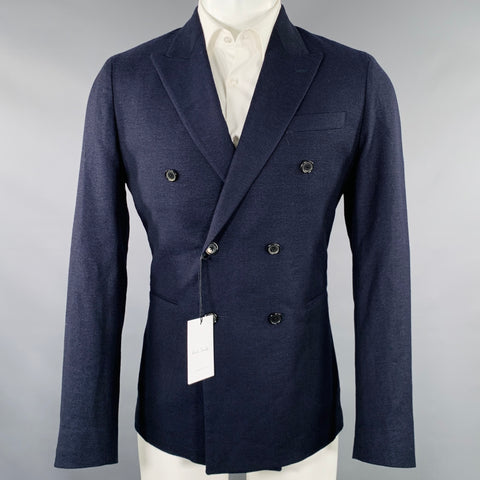 PAUL SMITH Veste de sport en laine et lin bleu marine à revers en pointe, taille 40