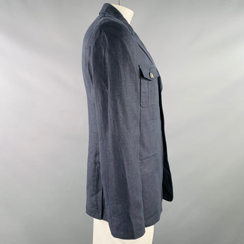 Veste à revers crantés en chanvre et lin ELIE TAHARI Taille 42 Redford Navy