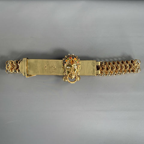 ROBERTO CAVALLI Waist Size M Gold Chain Link Leather Enamel Belt