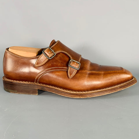 STEFANOBI Size 10 Brown Leather Double Monk Strap Loafers