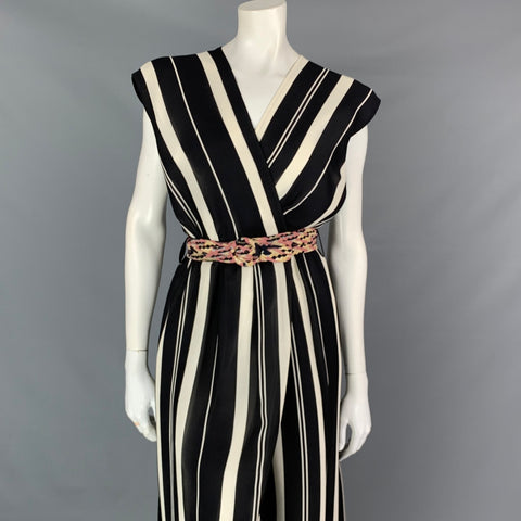 LOUIS VUITTON Talla 4 Vestido cruzado sin mangas de seda a rayas en blanco y negro