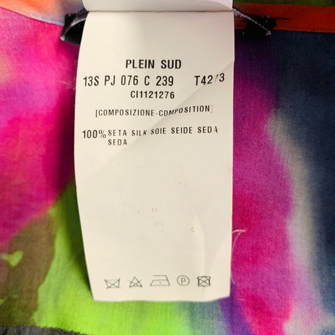 PLEIN SUD Size 6 Multi Color Silk Tie Dye V-Neck Peasant Blouse Casual Top