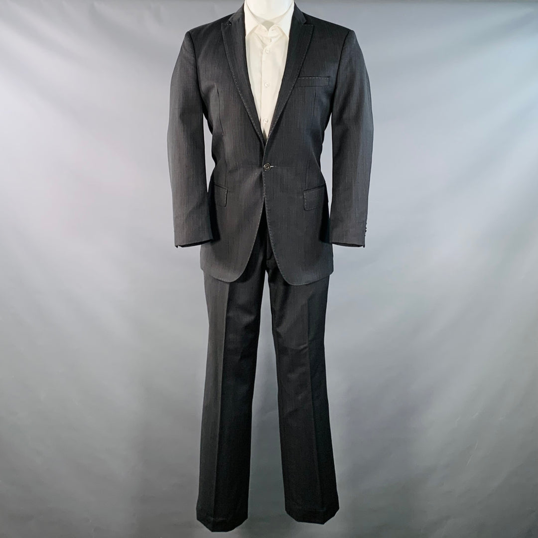 J. LINDEBERG Size 40 Regular Black Grey Wool Peak Lapel Single Button Suit