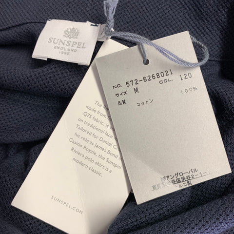 SUNSPEL Size M -Riviera- Navy Mesh Cotton One Pocket Polo