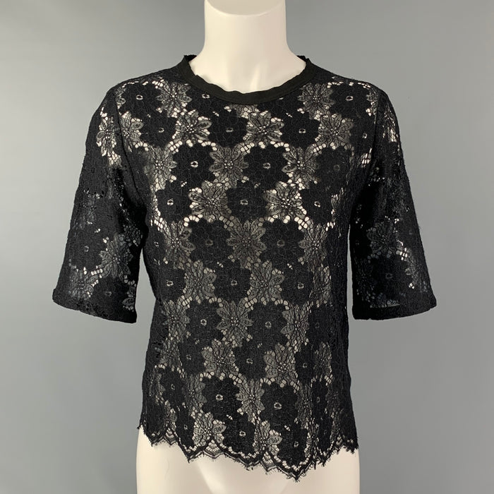 SANDRO Size 2 Black Polyamide Blend Short Sleeve Dress Top