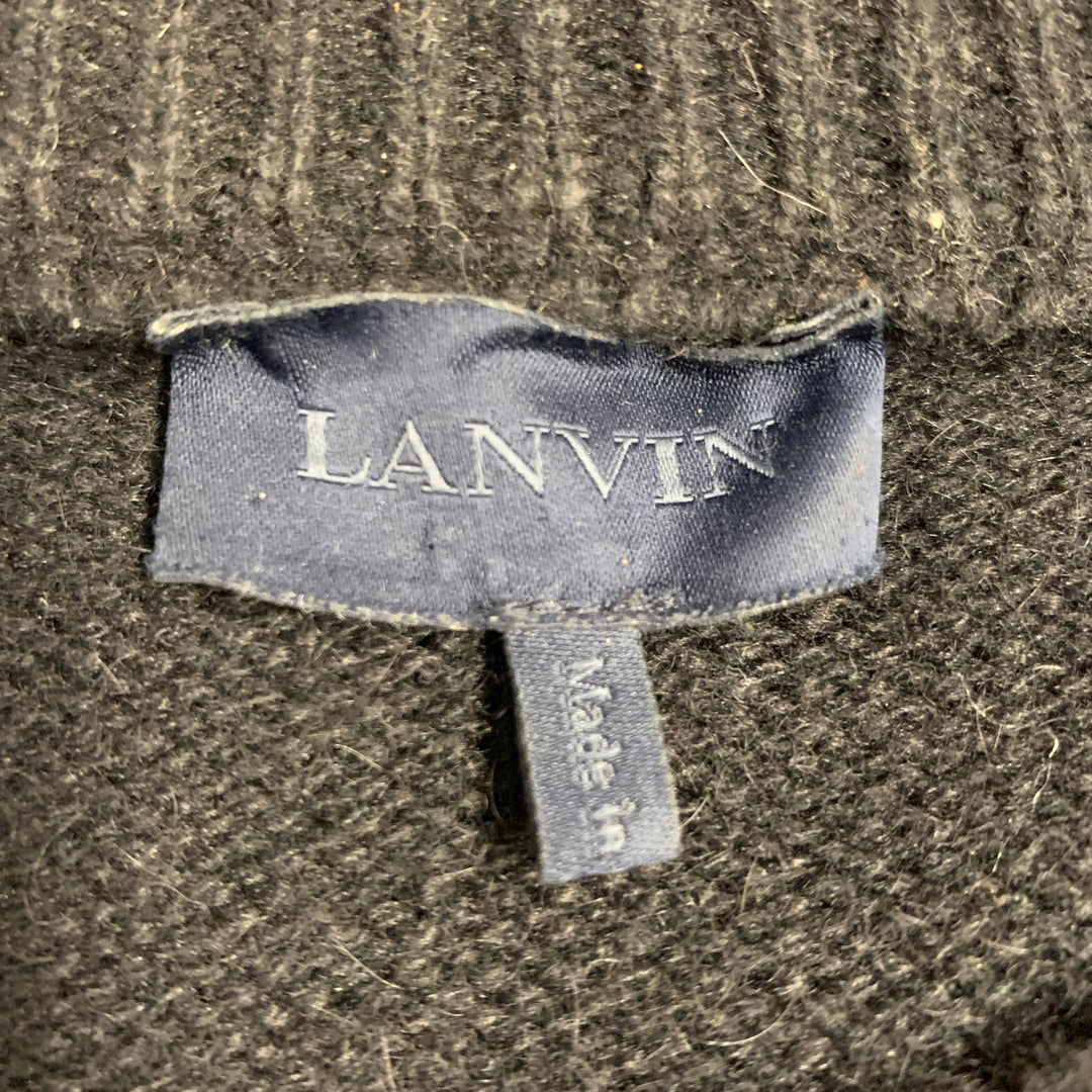 LANVIN Size S Black Waffle Knit Camel Cashmere Reverse Seams Sweater