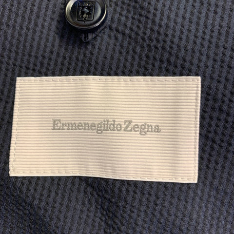 ERMENEGILDO ZEGNA Size 48 Navy Black Seersucker Silk Jacket