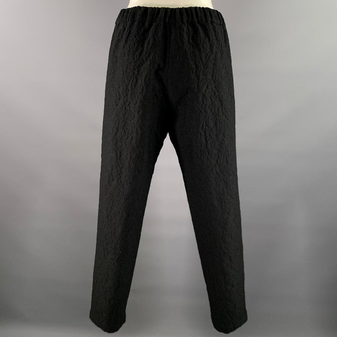 NOOY Size S Black Wool Cotton Jacquard Floral Elasticated Pants