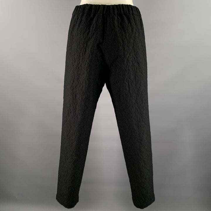NOOY Size S Black Wool Cotton Jacquard Floral Elasticated Pants