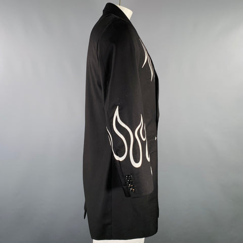 IROQUOIS Size 42 Black White Embroidery Double Breasted Coat