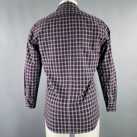 DRIES VAN NOTEN Size S Navy Burgundy Plaid Cotton Button Down Long Sleeve Shirt