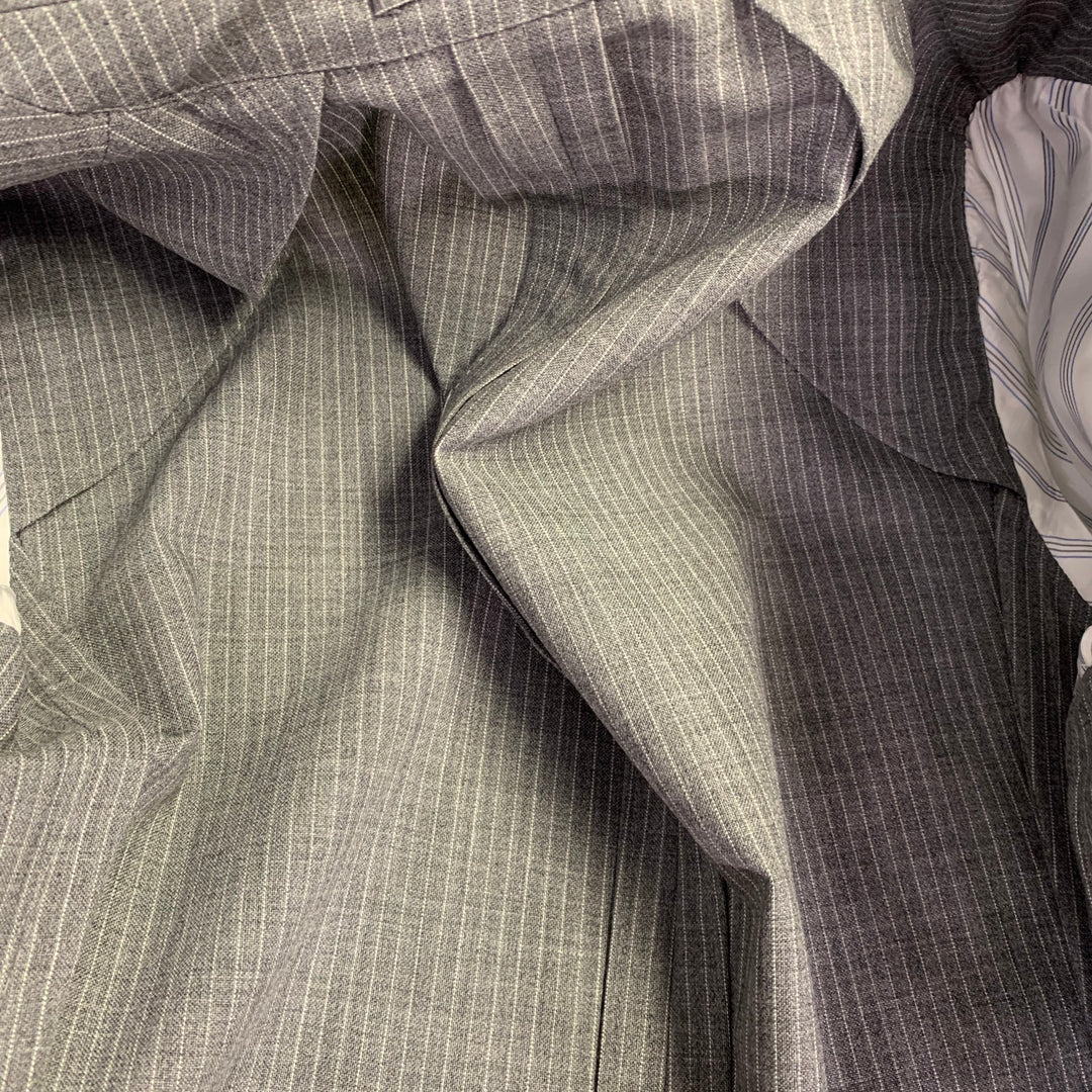 LARDINI Size 38 Grey White Stripe Wool Notch Lapel Sport Coat