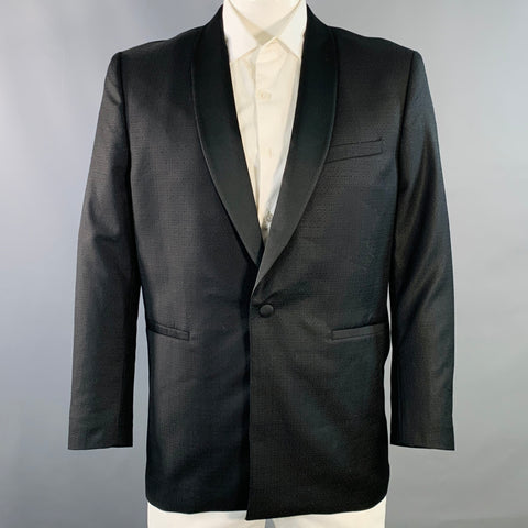 THE KOOPLES Size 42 Black Geometric Wool Blend Shawl Collar Sport Coat