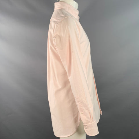 DRAKES LONDON Size M Pink White Stripe Cotton One Pocket Long Sleeve Shirt