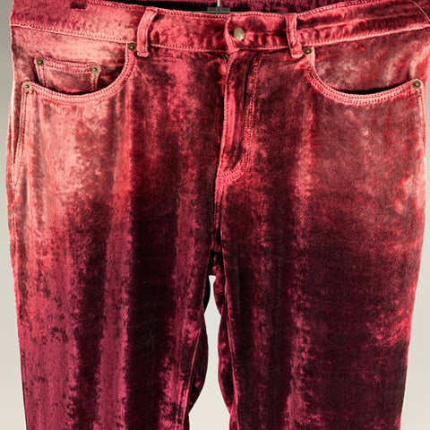 SAINT LAURENT Size 33 Burgundy Velvet Viscose Silk Jean Cut Casual Pants