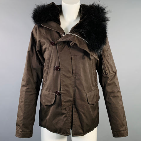 LAD MUSICIAN Size M Brown Black Cotton Fur Collar Zip Buttons Jacket