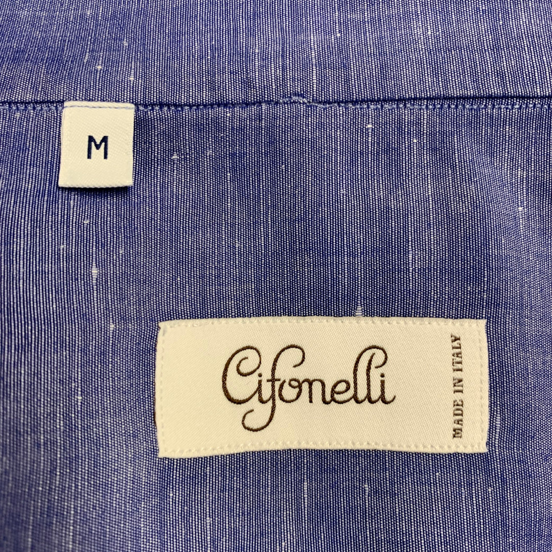 CIFONELLI Size M Blue Cotton Linen Cutaway Collar Long Sleeve Shirt