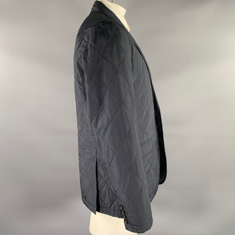 J CREW Chest Size L Navy Quilted Polyester Notch Lapel Sport Coat