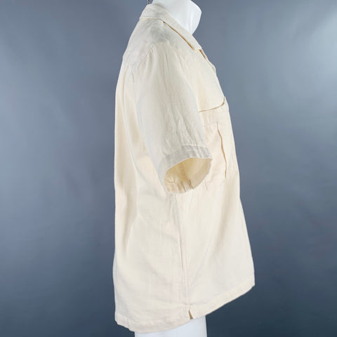 NO BRAND Size M Cream Cotton Two Pockets Short Sleeve Shirt