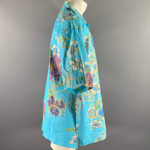 GUCCI Size S Blue Floral Polyethylene Oversized Camp Short Sleeve Shirt