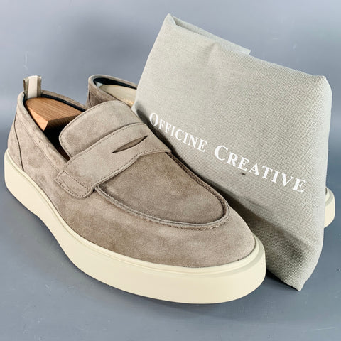 OFFICINE CREATIVE Size 11 Grey Beige Suede Penny Loafers