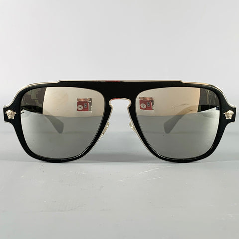 VERSACE Black Silver Medusa Heads Metal Sunglasses