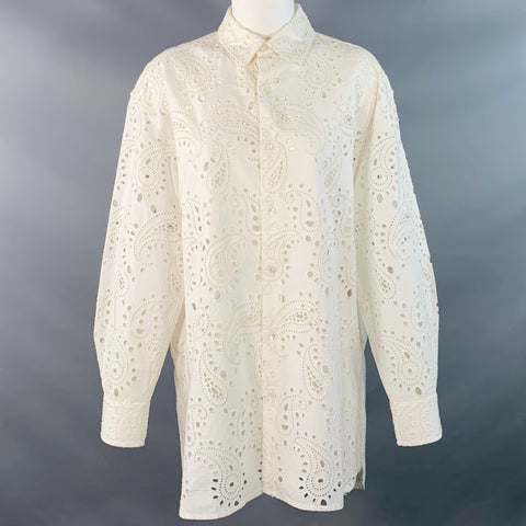 NILI LOTAN Size M White Cotton Paisley Lace Button Up Shirt