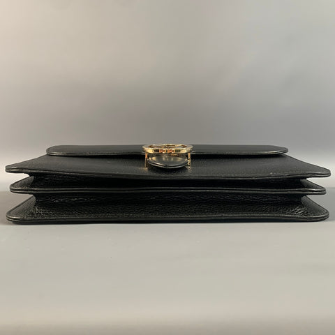GUCCI Black Gold Pebble Grain Leather Cross Body Shoulder Handbag