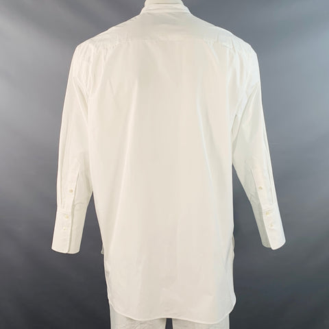 NILI LOTAN Size L White Cotton Pleated Collarless Tuxedo Long Sleeve Shirt