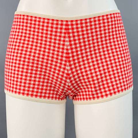 MIU MIU Size S Red Cream Viscose Gingham Elastic Waistband Shorts