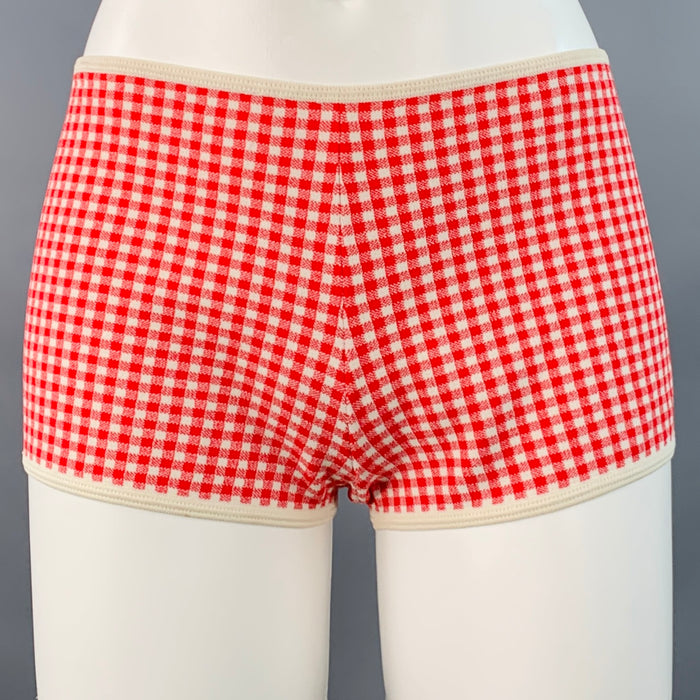 MIU MIU Size S Red Cream Viscose Gingham Elastic Waistband Shorts
