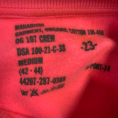 MAHARISHI Size M Pink Green Embroidery Organic Cotton Crew Neck Sweatshirt