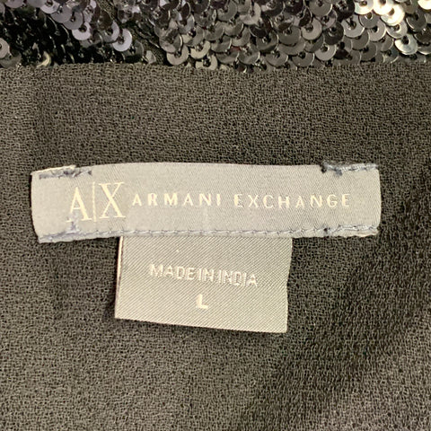 ARMANI EXCHANGE Size L Black Silk Blend Sequined Hook Eye Vest