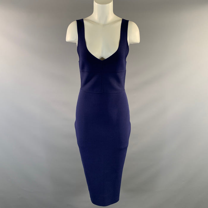 NARCISO RODRIGUEZ Size 6 Navy Viscose Blend 127512 V Neck Midi Dress