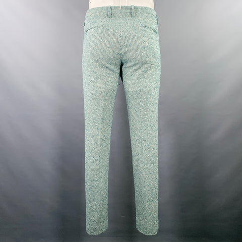 ENTRE AMIS Size 36 Green White Houndstooth Cotton Blend Casual Pants