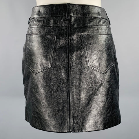 SAINT LAURENT Size 10 Black Calfskin Leather Mini Skirt