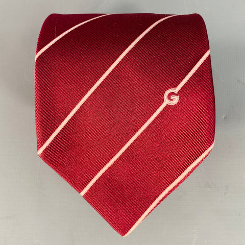 GUCCI Burgundy Pink Diagonal Stripe Silk Twill Tie