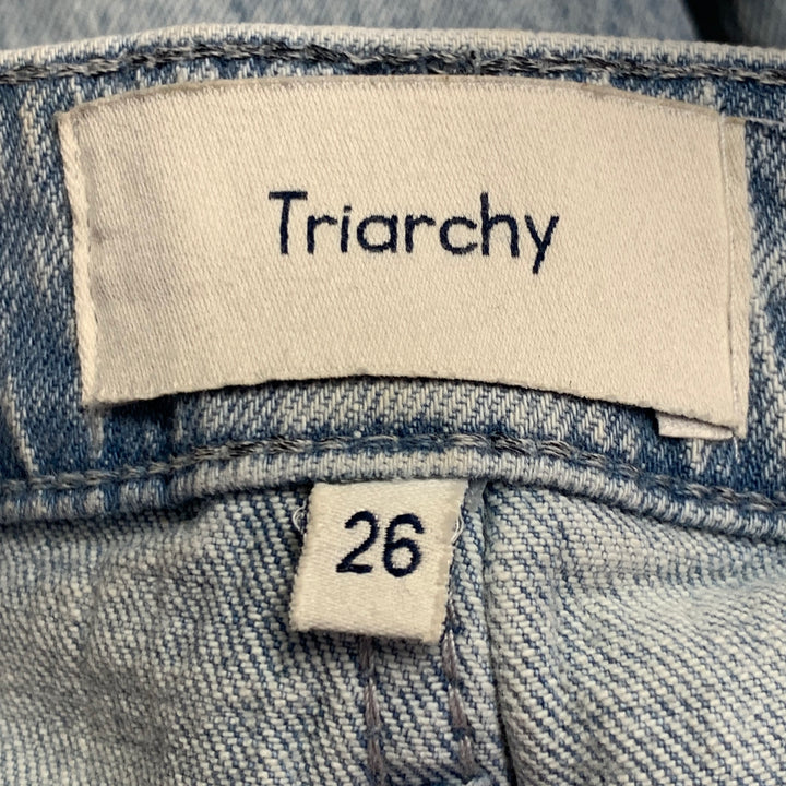 TRIARCHY Size 26 Blue Cotton Blend Washed Zip Fly Jeans