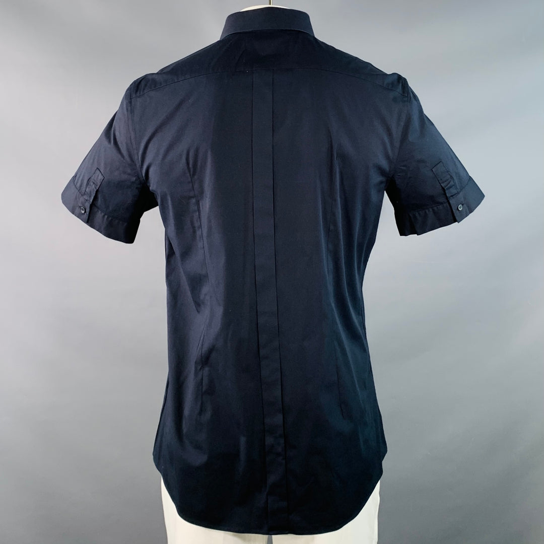 DOLCE & GABBANA Size L Navy Cotton Blend One Pocket Short Sleeve Shirt