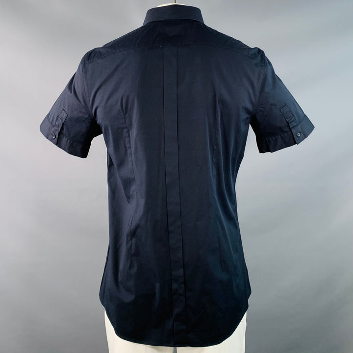 DOLCE & GABBANA Size L Navy Cotton Blend One Pocket Short Sleeve Shirt