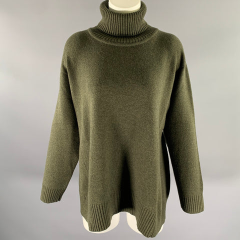 ESKANDAR Size M Green Olive Cashmere Oversized Turtleneck Sweater