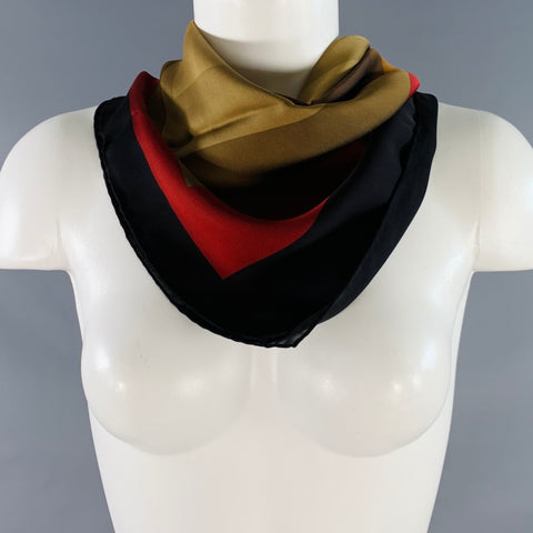 SALVATORE FERRAGAMO Black Multi Color Squares Print Silk Scarf Shawl