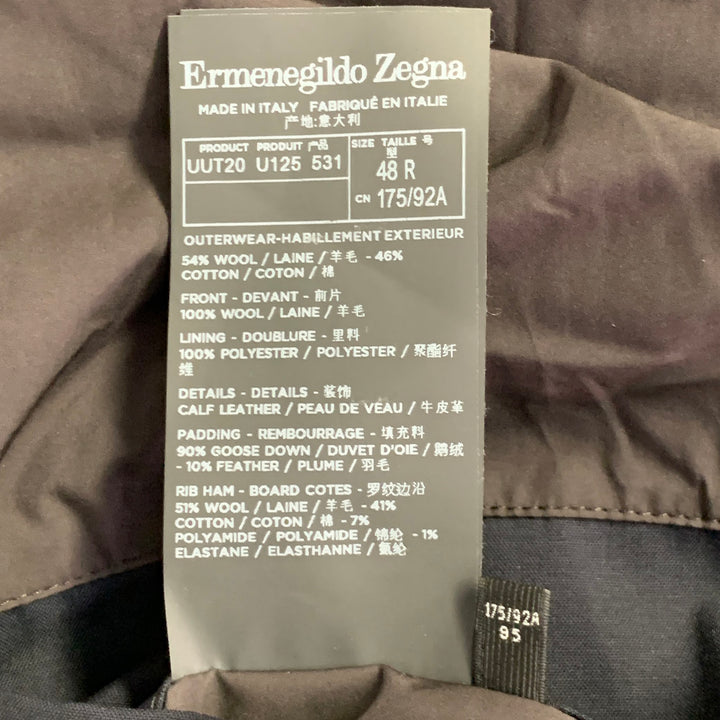 ERMENEGILDO ZEGNA Size 38 Navy Brown Quilted Wool Cotton Jacket