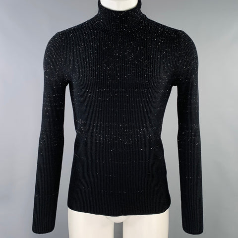 JOHN VARVATOS Size S Black White Heather Cashmere Turtleneck Sweater