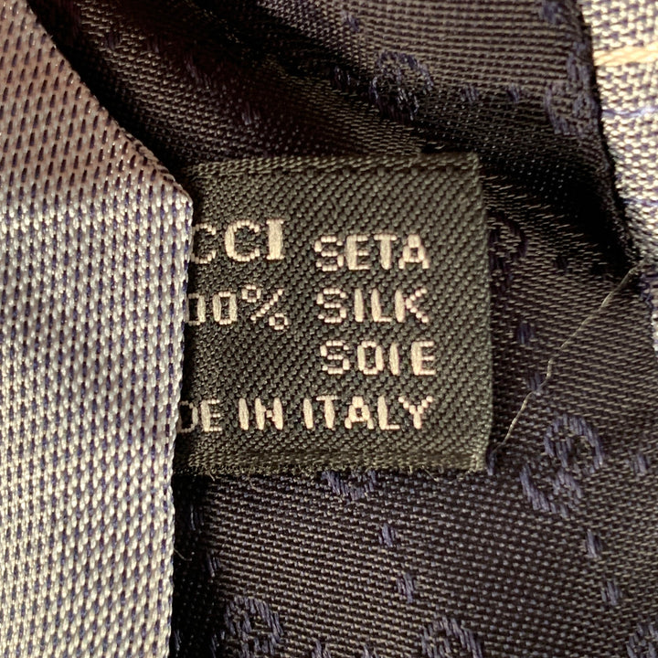 GUCCI Navy Pink Blue Diagonal Stripe Silk Skinny Tie