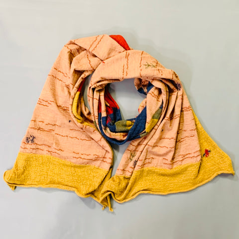 KAPITAL Orange Multi Color Trees Squares Oversized Wool Scarf