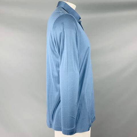 BRIONI Size XL Blue Knit Silk Polo Pullover